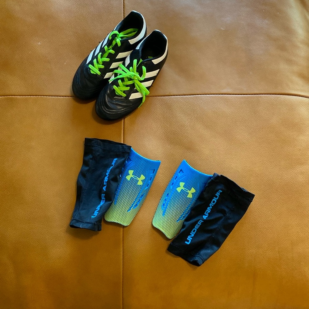 Soccer cleats and shin guards
